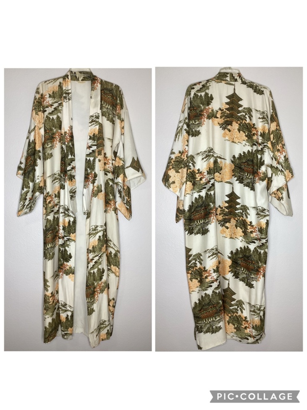 Vintage Excellent Quality Made in Japan Scenic Print Kimono Robe OS